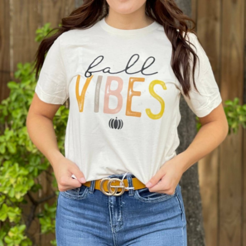 Bella Canvas Fall Vibes Crew Neck Short Sleeve Graphic Tee Top White Large NWT